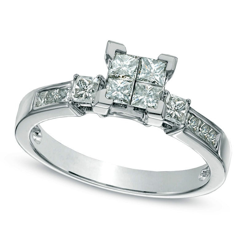 0.75 CT. T.W. Quad Princess-Cut Natural Diamond Three Stone Engagement Ring in Solid 14K White Gold