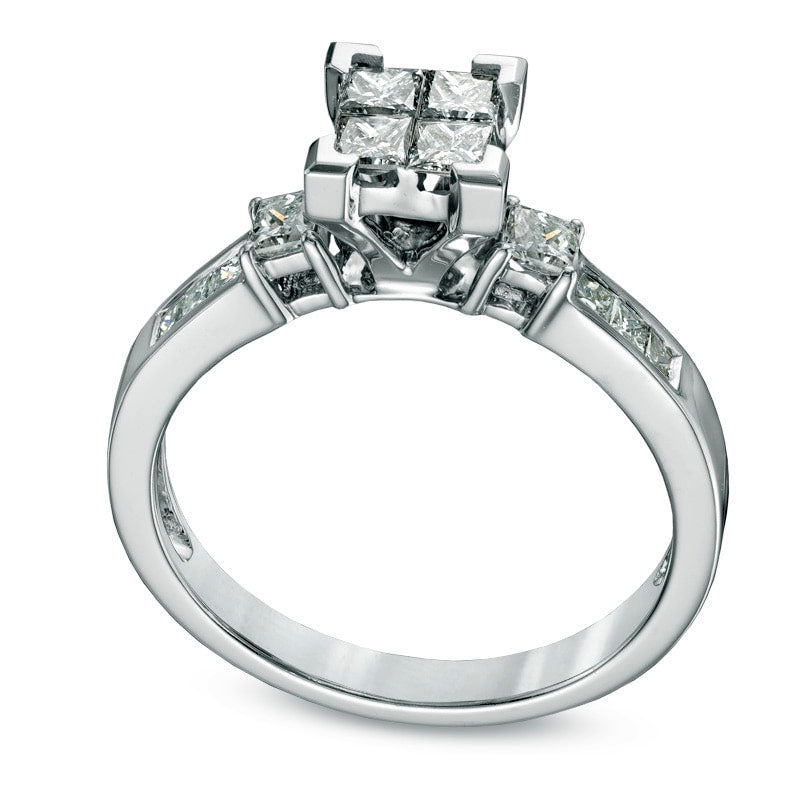 0.75 CT. T.W. Quad Princess-Cut Natural Diamond Three Stone Engagement Ring in Solid 14K White Gold