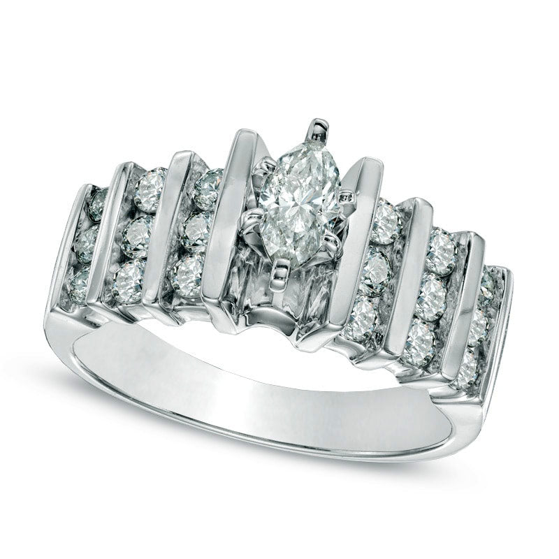 1.0 CT. T.W. Marquise Natural Diamond Multi-Row Engagement Ring in Solid 14K White Gold