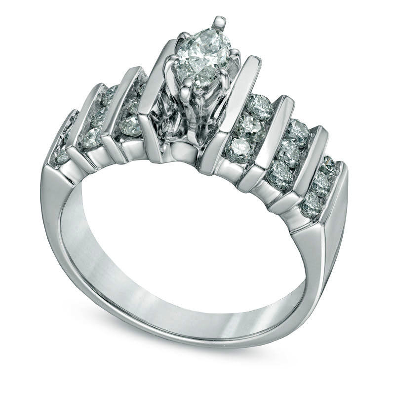 1.0 CT. T.W. Marquise Natural Diamond Multi-Row Engagement Ring in Solid 14K White Gold