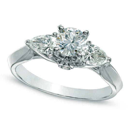 1.0 CT. T.W. Natural Diamond Three Stone Engagement Ring in Solid 14K White Gold