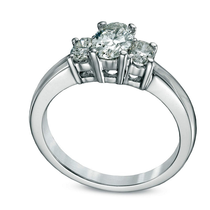 1.13 CT. T.W. Oval Natural Diamond Three Stone Engagement Ring in Solid 14K White Gold