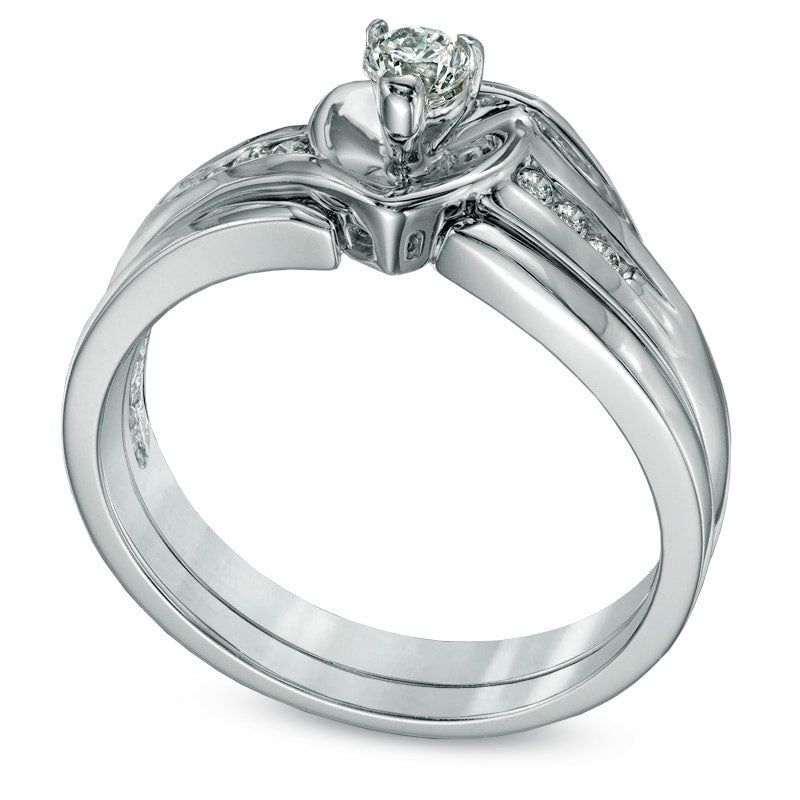 0.20 CT. T.W. Natural Diamond Heart Bridal Engagement Ring Set in Solid 10K White Gold