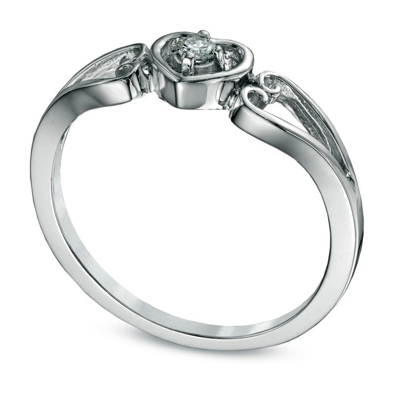 Natural Clarity Enhanced Diamond Accent Solitaire Heart Promise Ring in Solid 10K White Gold