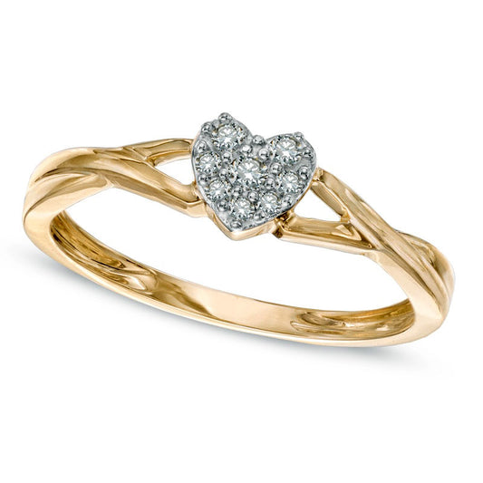 0.10 CT. T.W. Natural Diamond Heart Cluster Ring in Solid 10K Yellow Gold