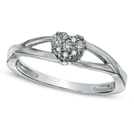 0.10 CT. T.W. Natural Diamond Heart Cluster Ring in Solid 10K White Gold