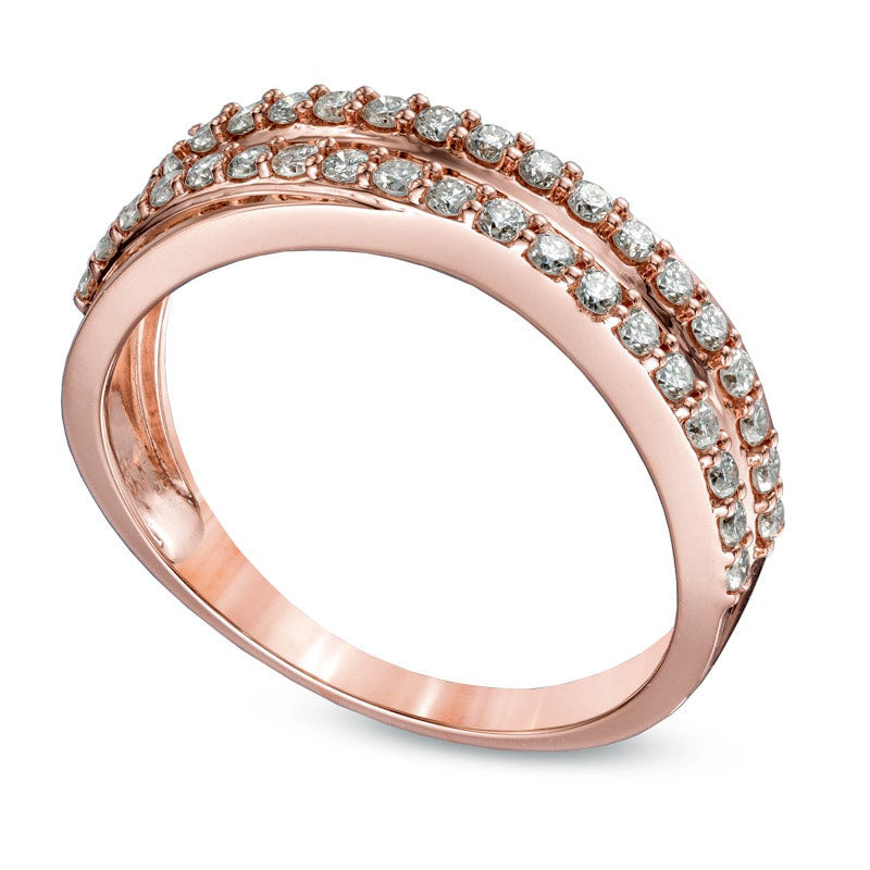 0.50 CT. T.W. Natural Diamond Double Row Anniversary Band in Solid 10K Rose Gold