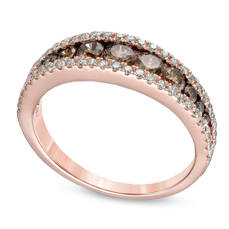 1.0 CT. T.W. Champagne and White Natural Diamond Edge Anniversary Band in Solid 14K Rose Gold