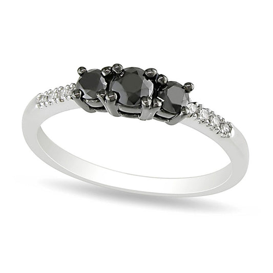 0.50 CT. T.W. Enhanced Black and White Natural Diamond Three Stone Engagement Ring in Sterling Silver