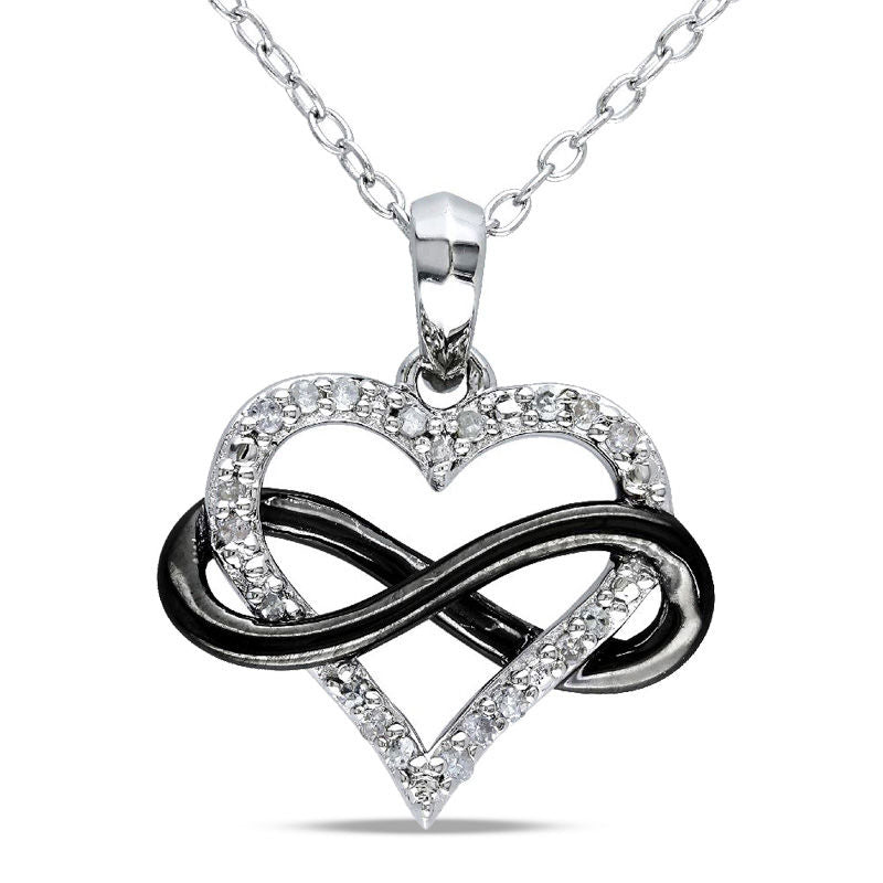 0.1 CT. T.W. Natural Diamond Sideways Infinity with Heart Pendant in Two-Tone Sterling Silver