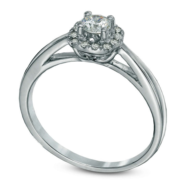 0.33 CT. T.W. Natural Diamond Cushion Frame Engagement Ring in Solid 10K White Gold