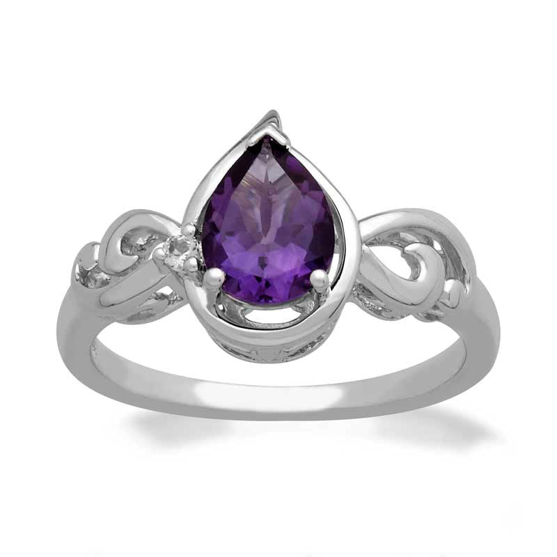 Pear-Shaped Amethyst and White Topaz Ring in Sterling Silver