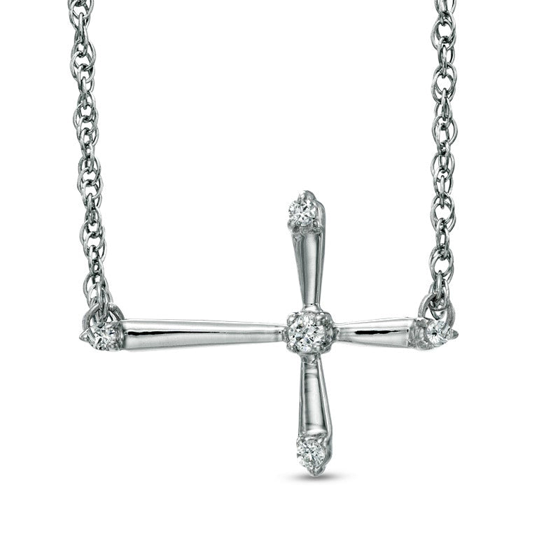 0.1 CT. T.W. Natural Diamond Sideways Cross Necklace in Sterling Silver