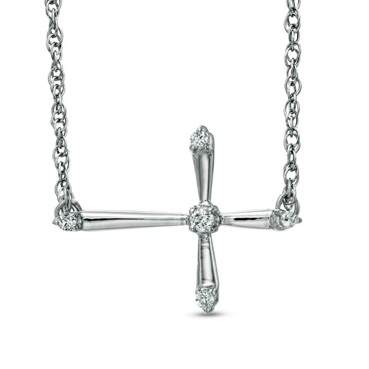 0.1 CT. T.W. Natural Diamond Sideways Cross Necklace in Sterling Silver