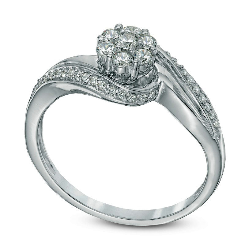 0.33 CT. T.W. Natural Diamond Cluster Swirl Engagement Ring in Solid 10K White Gold