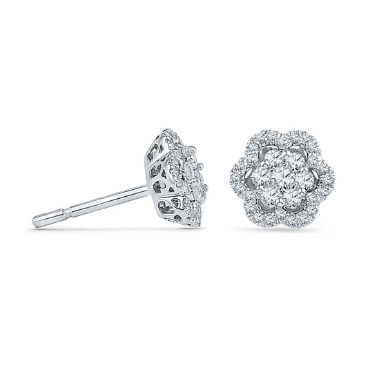 0.5 CT. T.W. Diamond Flower Cluster Stud Earrings in 10K White Gold