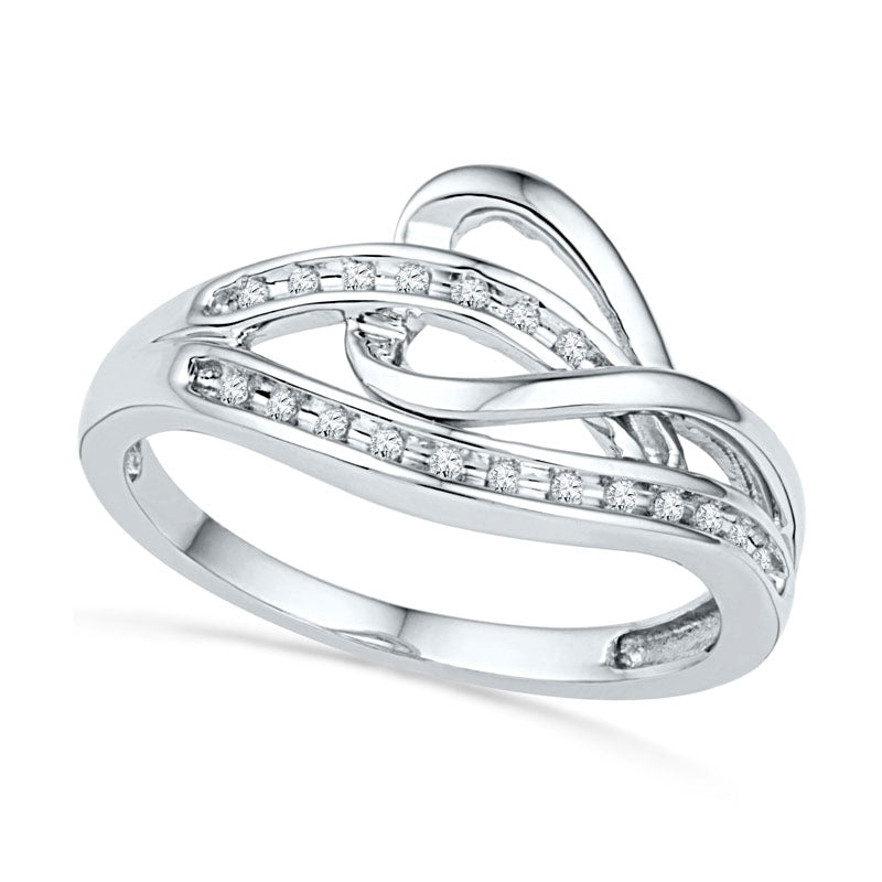 Natural Diamond Accent Sideways Heart Knot Ring in Sterling Silver