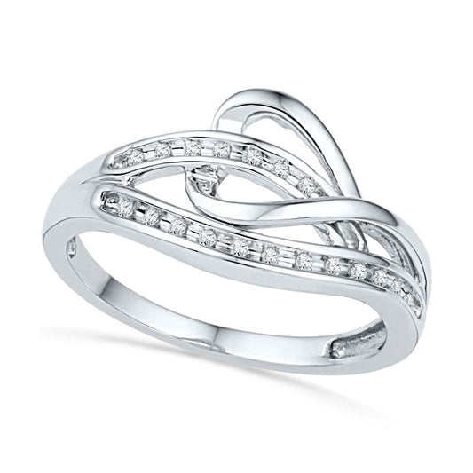 Natural Diamond Accent Sideways Heart Knot Ring in Sterling Silver