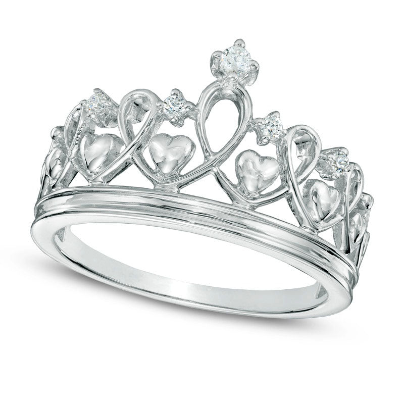 Natural Diamond Accent Crown with Hearts Ring in Sterling Silver