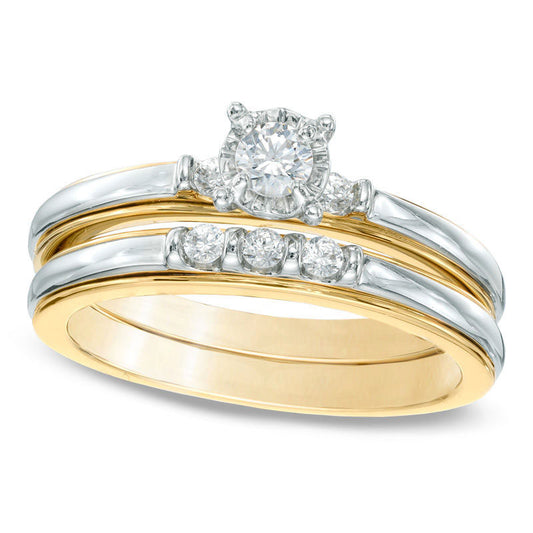 0.25 CT. T.W. Natural Diamond Bridal Engagement Ring Set in Solid 10K Two-Tone Gold