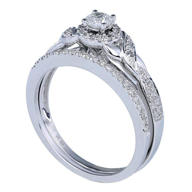 0.50 CT. T.W. Natural Diamond Frame Bridal Engagement Ring Set in Solid 10K White Gold