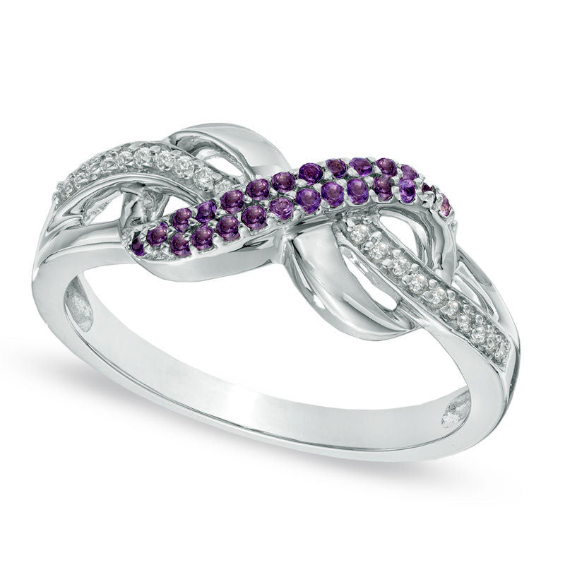 Amethyst and Natural Diamond Accent Infinity Loop Ring in Sterling Silver