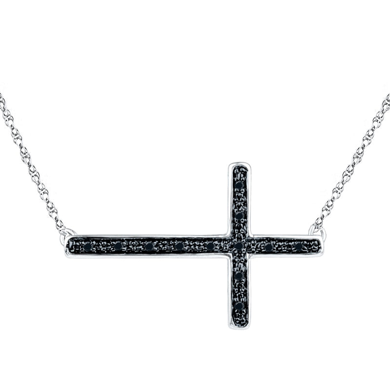 0.05 CT. T.W. Enhanced Black Natural Diamond Stick Sideways Cross Necklace in Sterling Silver