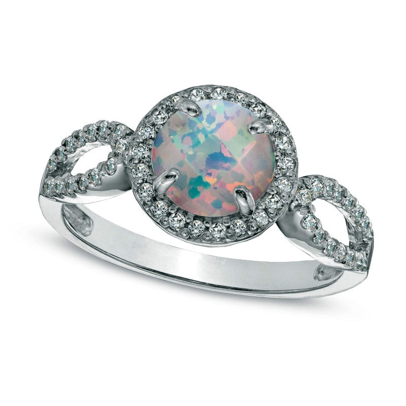 7.0mm Lab-Created Opal and White Sapphire Ring in Sterling Silver