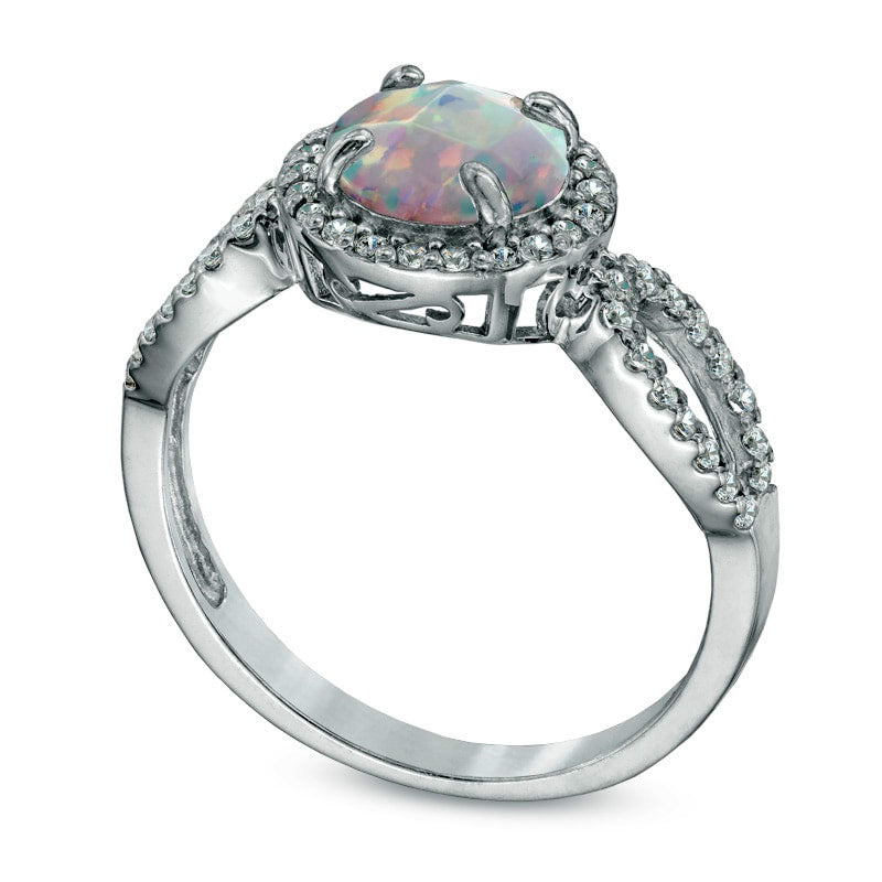 7.0mm Lab-Created Opal and White Sapphire Ring in Sterling Silver