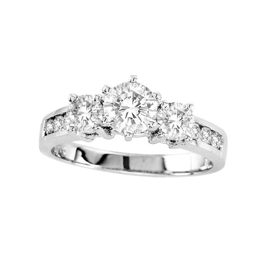 1.38 CT. T.W. Natural Diamond Three Stone Engagement Ring in Solid 14K White Gold