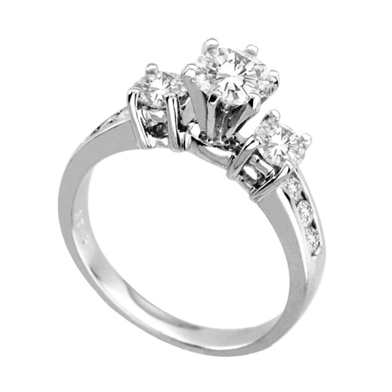 1.38 CT. T.W. Natural Diamond Three Stone Engagement Ring in Solid 14K White Gold