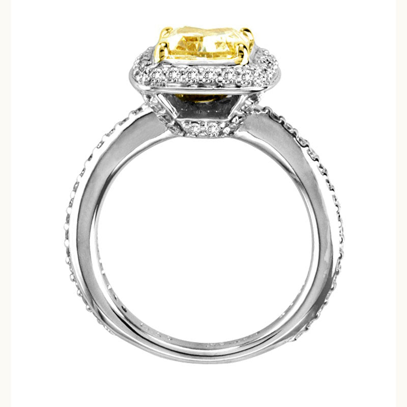 2.5 CT. T.W. Fancy Yellow Radiant-Cut and White Natural Diamond Frame Ring in Solid 18K White Gold (SI2)