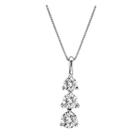 1 CT. T.W. Natural Diamond Linear Three Stone Drop Pendant in 14K White Gold