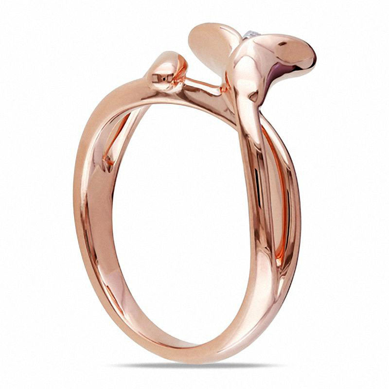 Natural Diamond Accent Calla Lily Ring in Sterling Silver with Rose Rhodium