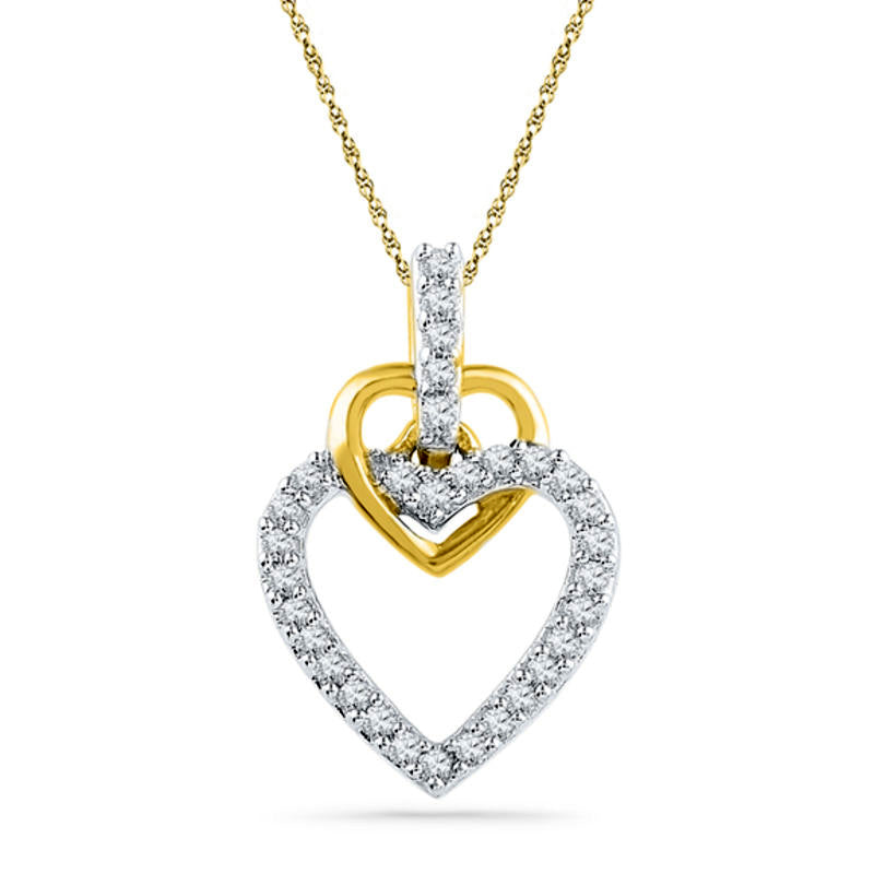 0.13 CT. T.W. Natural Diamond Double Heart Pendant in 10K Yellow Gold