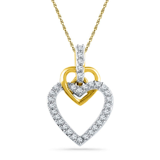 0.13 CT. T.W. Natural Diamond Double Heart Pendant in 10K Yellow Gold