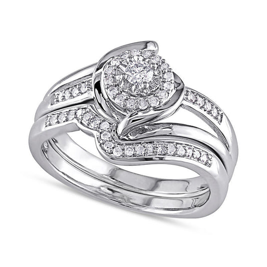 0.25 CT. T.W. Natural Diamond Swirl Bridal Engagement Ring Set in Sterling Silver