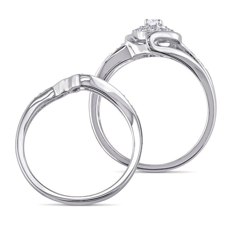 0.25 CT. T.W. Natural Diamond Swirl Bridal Engagement Ring Set in Sterling Silver