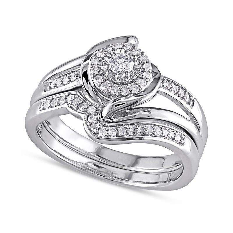 0.25 CT. T.W. Natural Diamond Swirl Bridal Engagement Ring Set in Sterling Silver