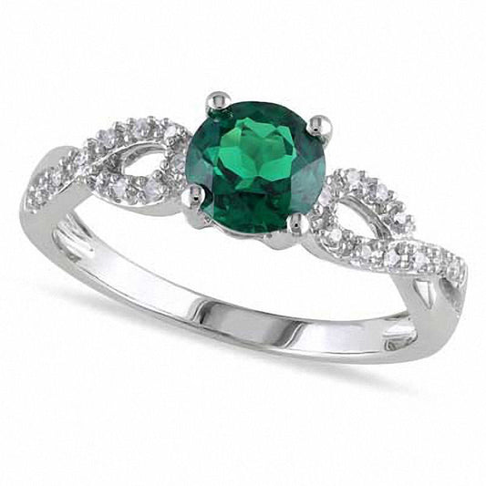 6.0mm Lab-Created Emerald and Diamond Accent Engagement Ring in Solid 10K White Gold