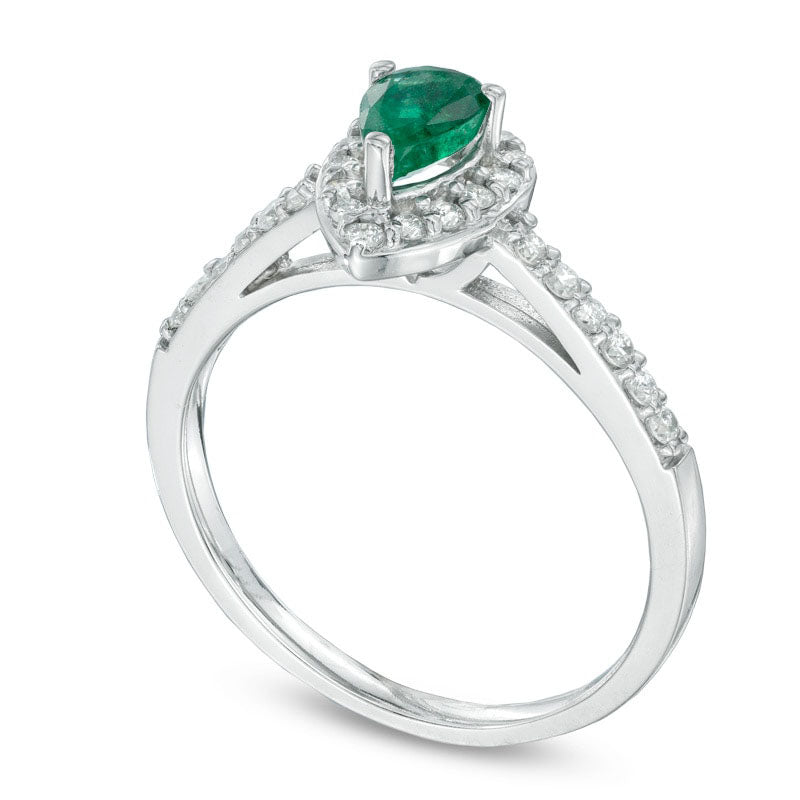 Pear-Shaped Emerald and 0.25 CT. T.W. Natural Diamond Engagement Ring in Solid 10K White Gold