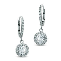 6.0mm Lab-Created White Sapphire Frame Drop Earrings in Sterling Silver