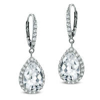 Pear-Shaped Lab-Created White Sapphire Frame Drop Earrings in Sterling Silver