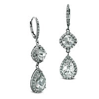 Multi-Shaped Lab-Created White Sapphire Double Drop Earrings in Sterling Silver