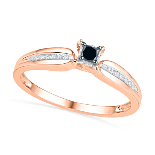 0.17 CT. T.W. Enhanced Black and White Natural Diamond Promise Ring in Solid 10K Rose Gold