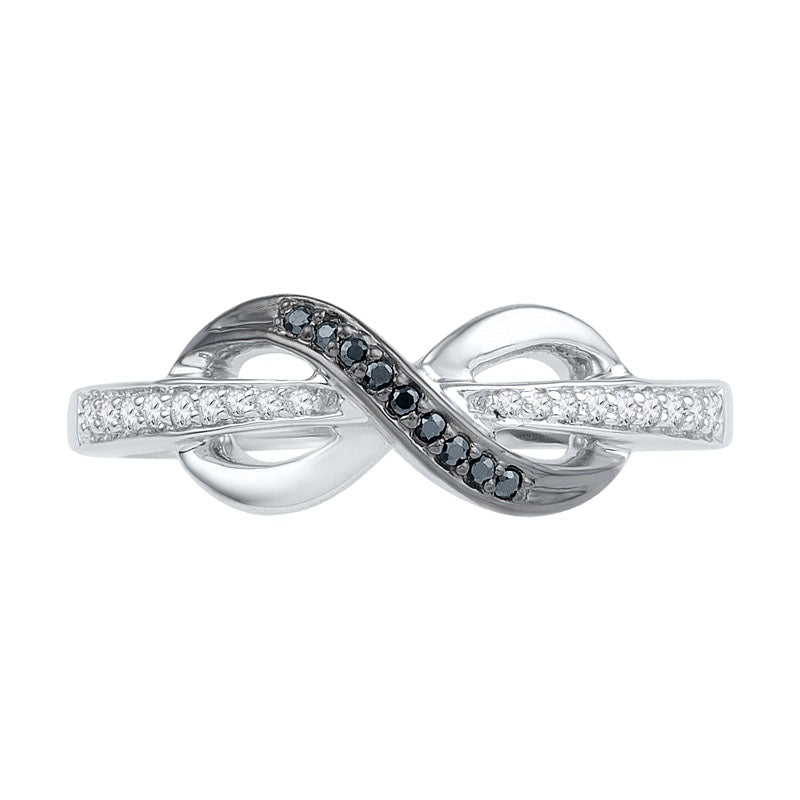 0.10 CT. T.W. Enhanced Black and White Natural Diamond Infinity Wrapped Ring in Solid 10K White Gold