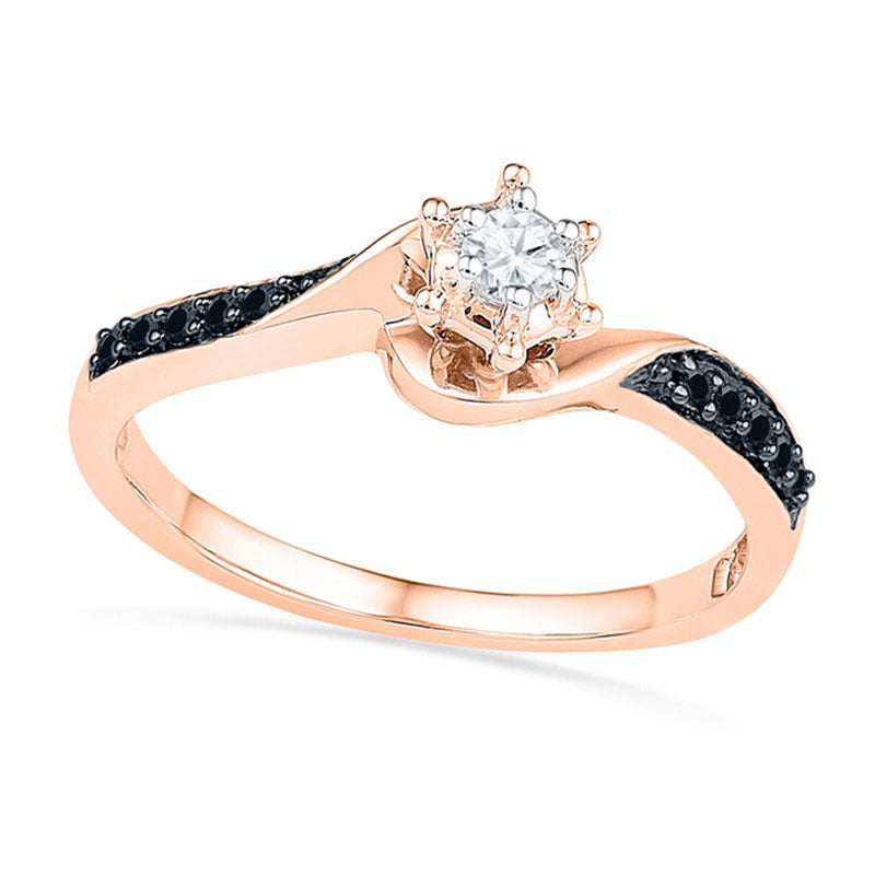 0.17 CT. T.W. Enhanced Black and White Natural Diamond Swirl Promise Ring in Solid 10K Rose Gold