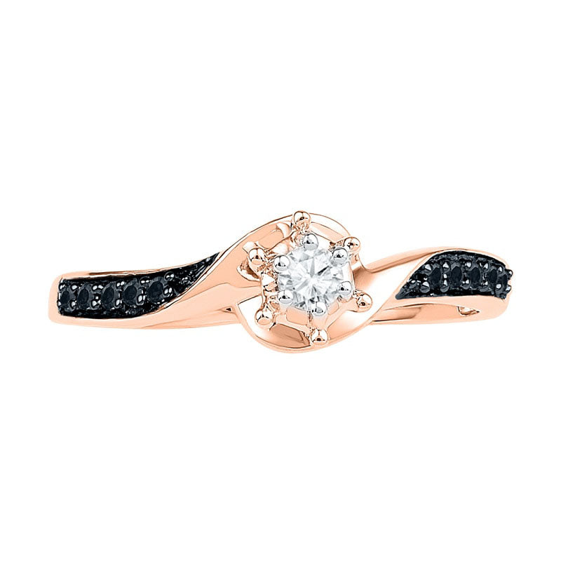 0.17 CT. T.W. Enhanced Black and White Natural Diamond Swirl Promise Ring in Solid 10K Rose Gold