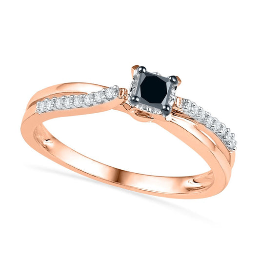 0.25 CT. T.W. Enhanced Black and White Natural Diamond Split Shank Promise Ring in Solid 10K Rose Gold