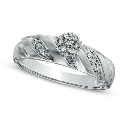 0.13 CT. T.W. Natural Diamond Cluster Ribbon Promise Ring in Solid 10K White Gold